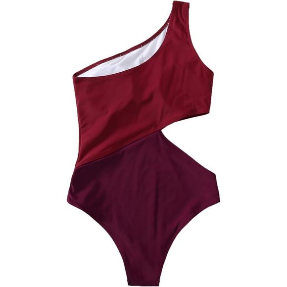 SweatyRocks RED Color Block One Shoulder Cutout 1pc Monokini Swimsuit SZ M: NWOT - Picture 2 of 11